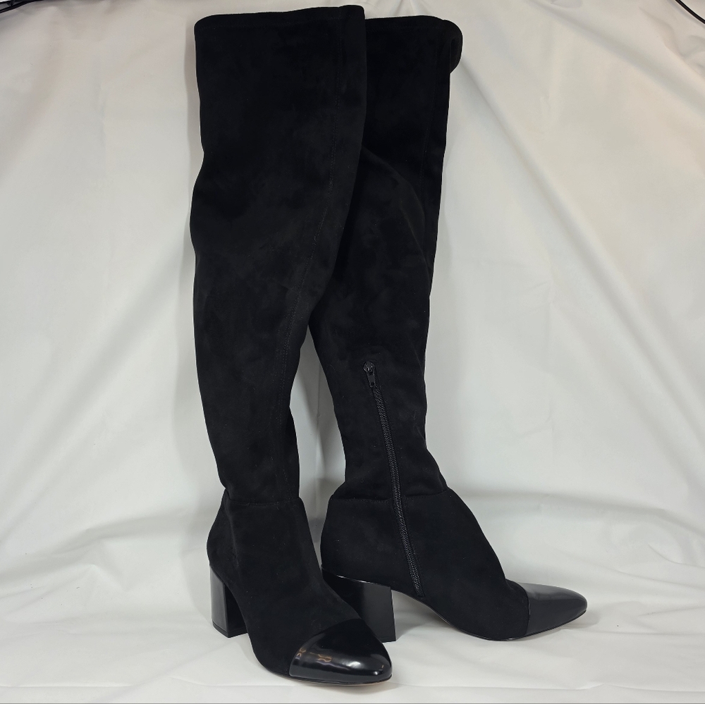 INC International Concepts Over The Knee Stretch Boots Black Block Heel Women Si